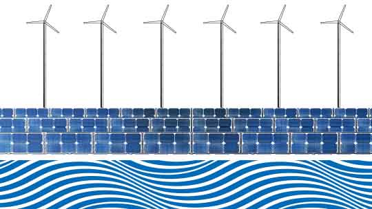 Graphic of solar turbines on water