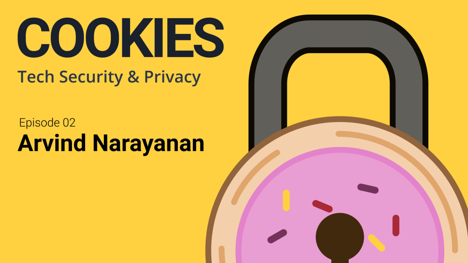 Cookies: Tech Security & Privacy, Episode 2, Arvind Narayanan. Cookie image with pink icing on it, with a lock on it.