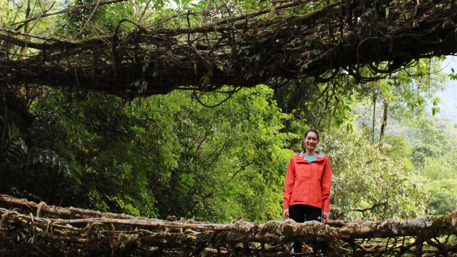 Katie Kennedy on a living root bridge