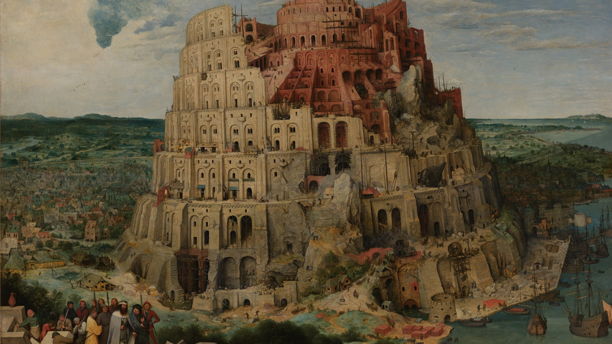 Oil painting of stone tower