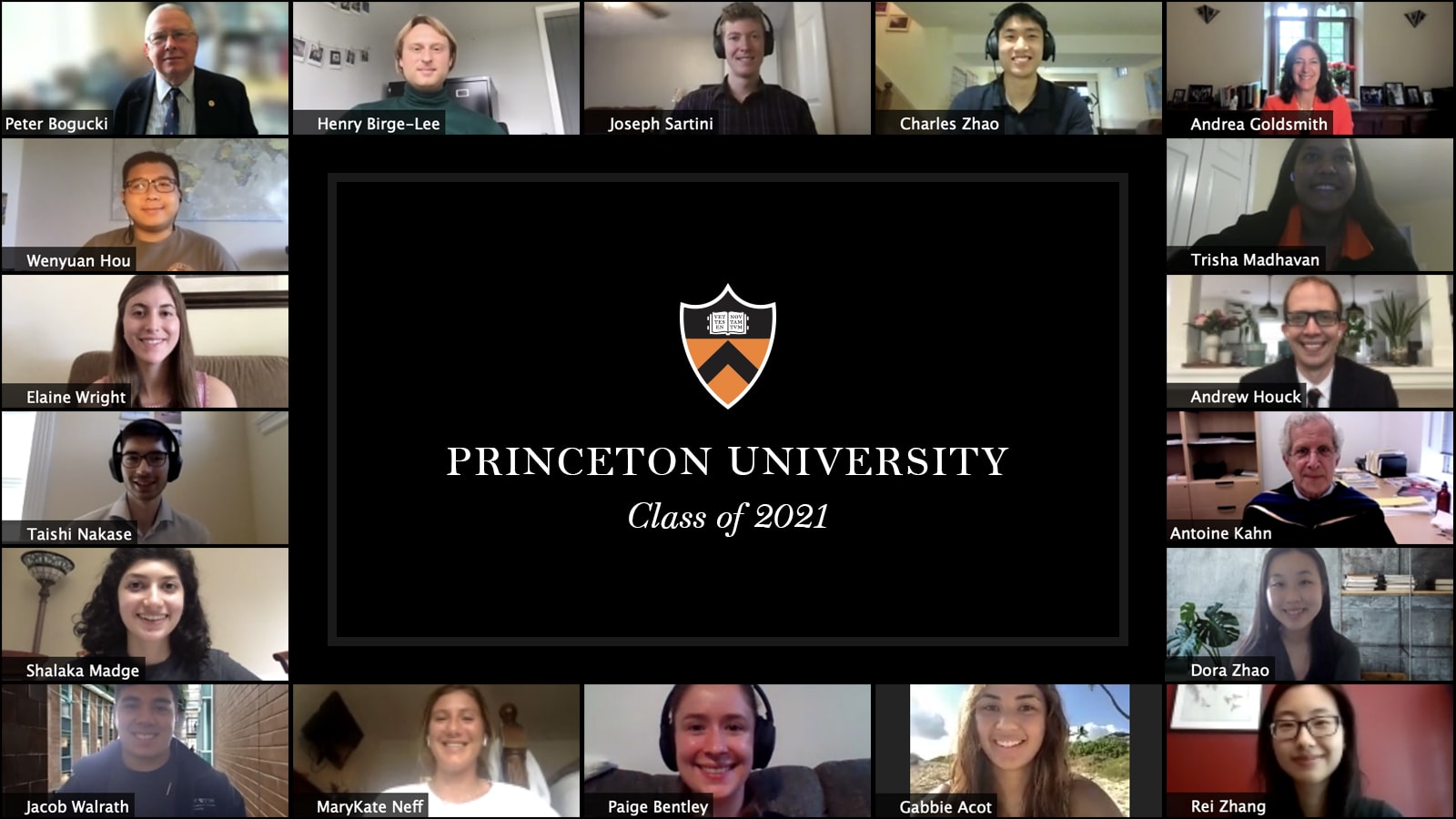 Screenshot of award winners during virtual Class Day ceremony