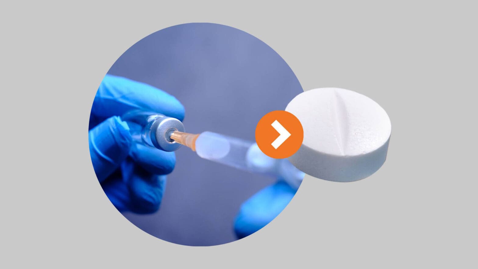 Graphic showing syringe in vial held by gloved hand.