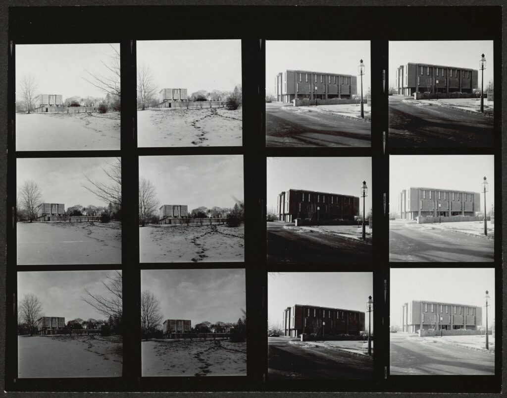 Old film contact sheet of new computer center building at 87 Prospect St.