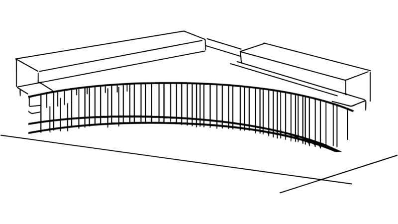 Line drawing of building.