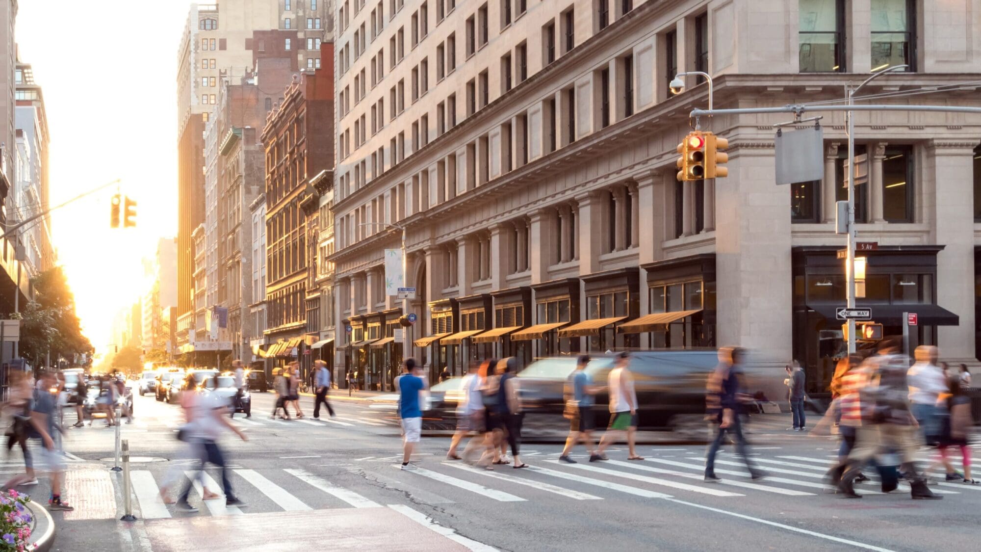 Pedestrians crossing the street in New York City.