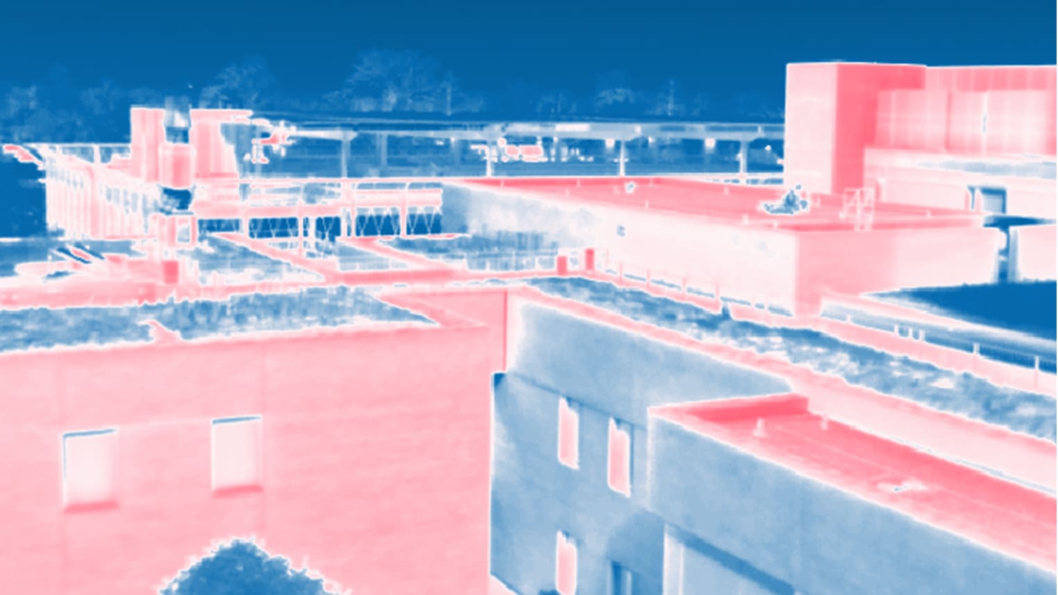 Infrared image of buildings roofs and walls