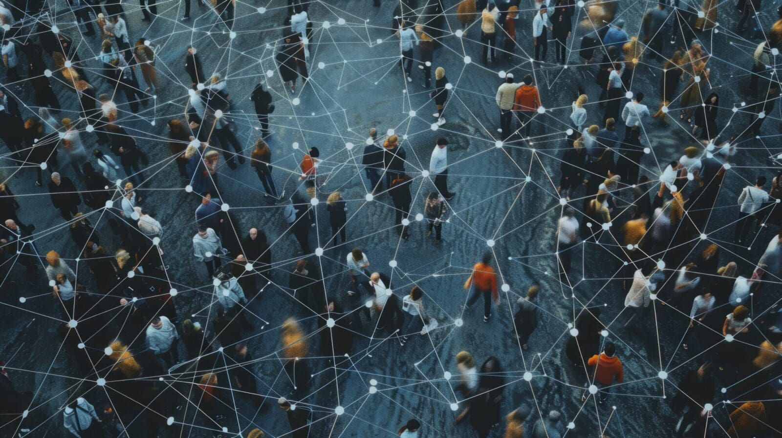 Small people connected by digital threads