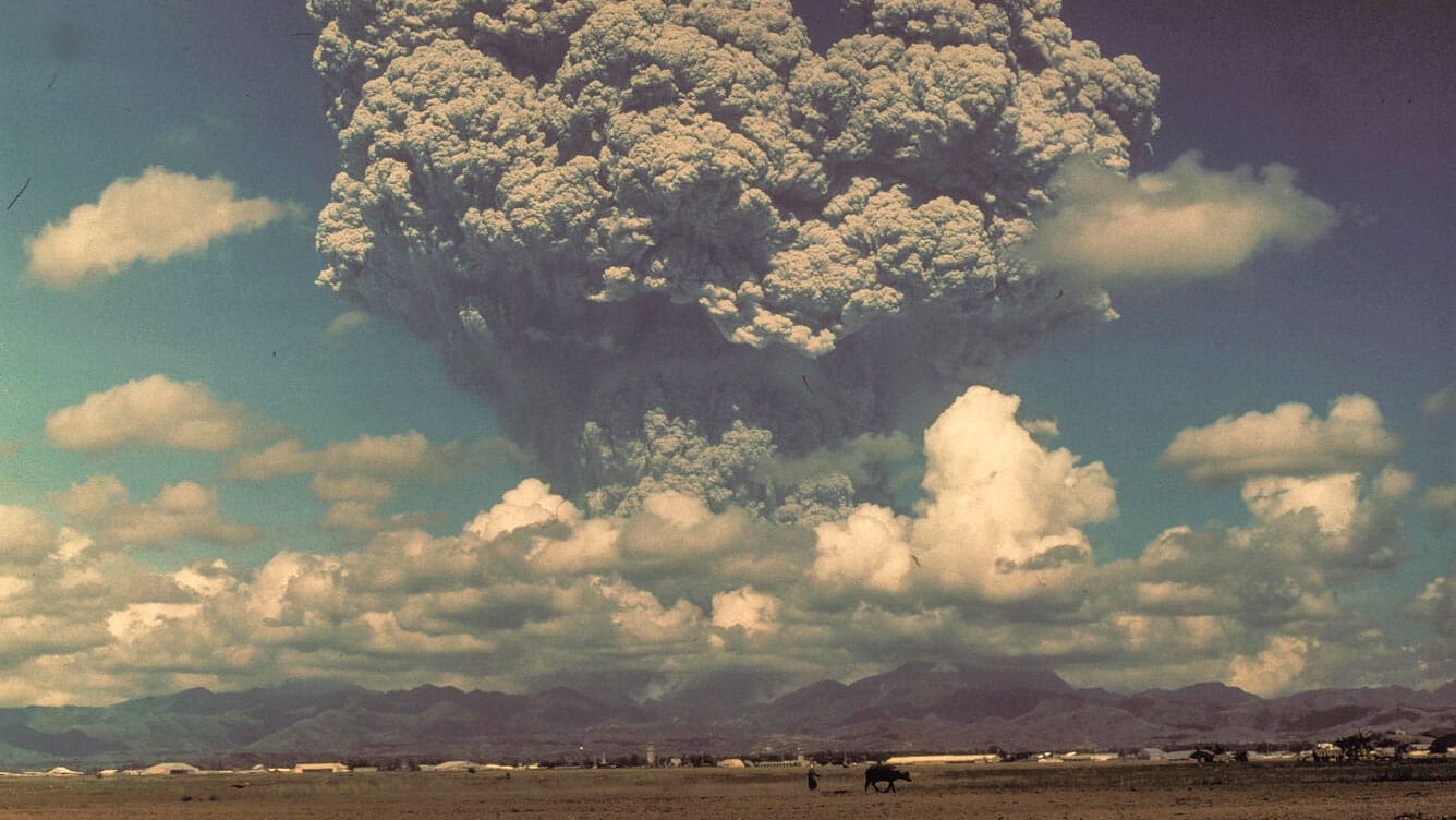Cloud of volcanic ash above a landscape