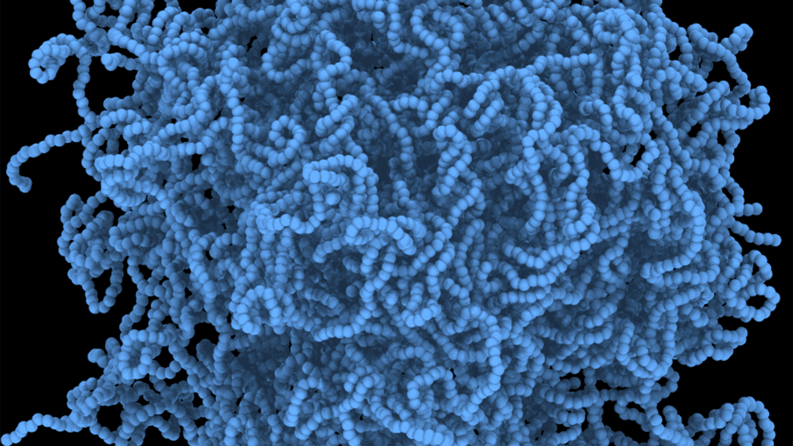 Computer-generated image of intertwined chains of molecules.