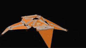 An origami crane folds and unfolds