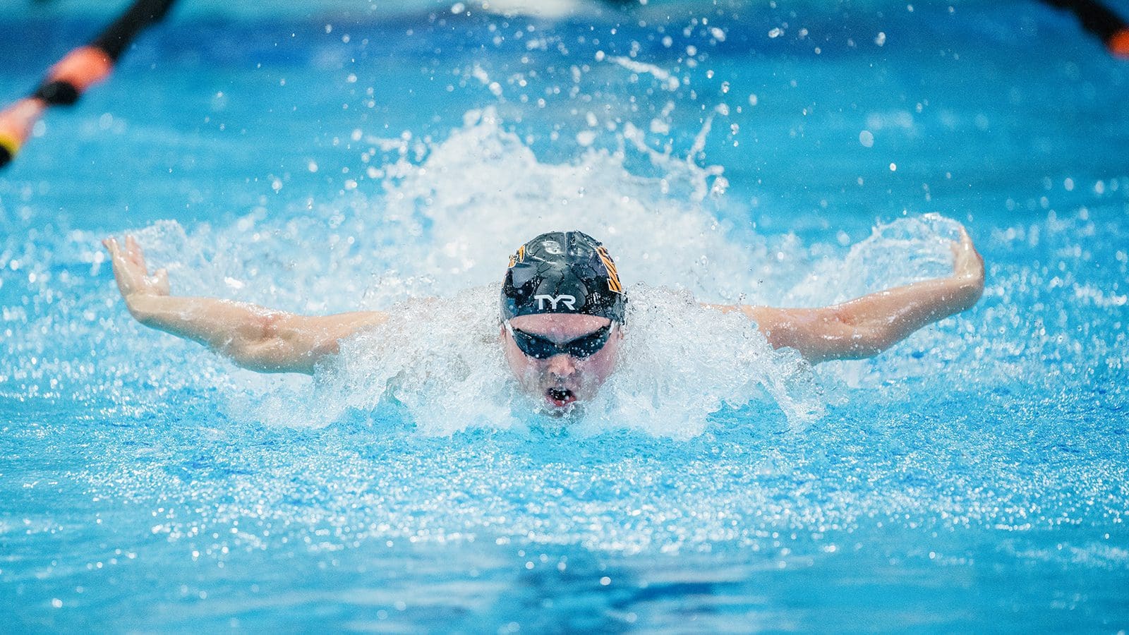 Conor McKenna swimming the butterfly stroke.