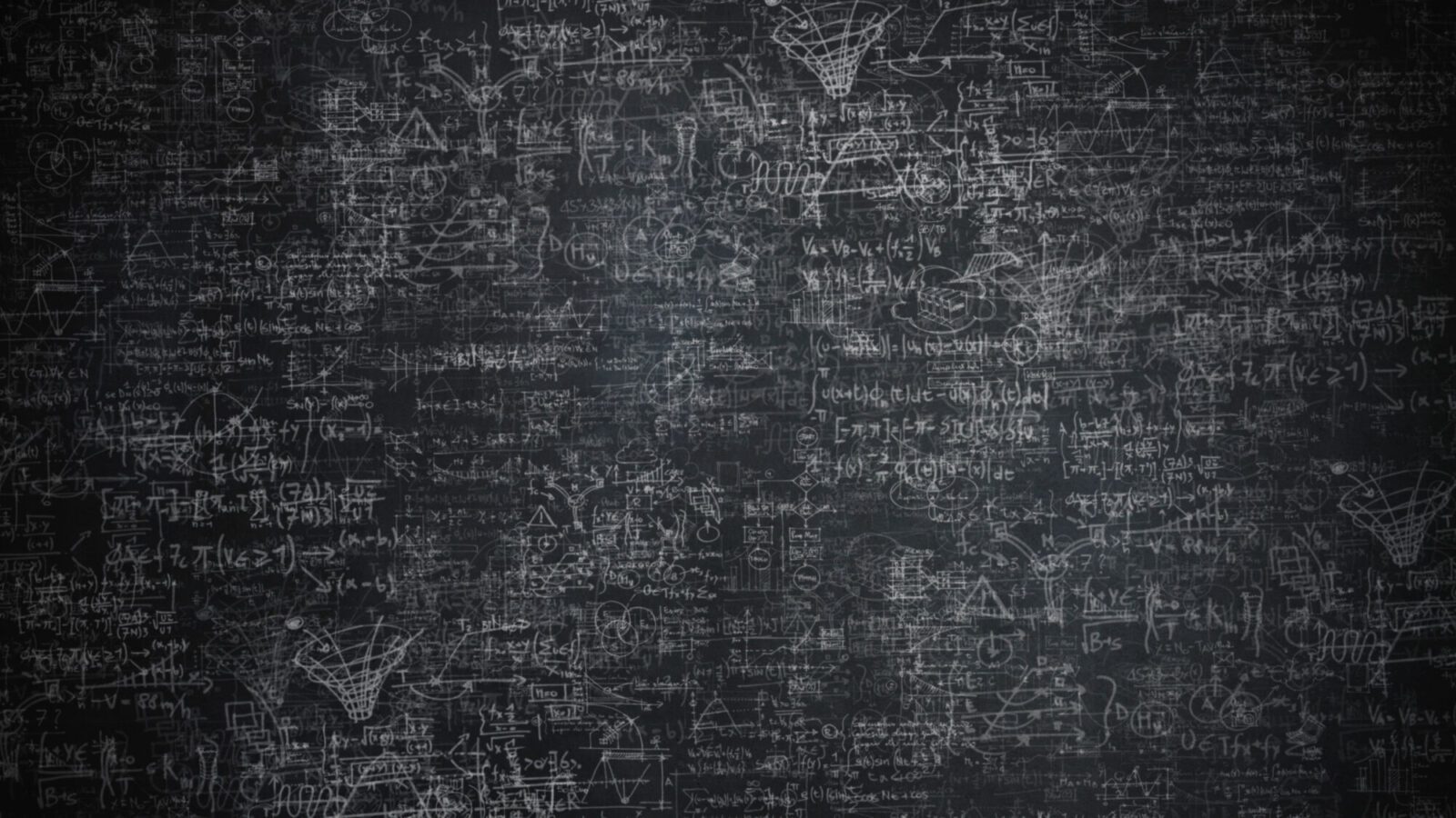 blackboard with equations written in white chalk
