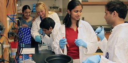 Senior Ritu Kamal and junior Sanjiv Goli (foreground) prepare to extract some DNA
