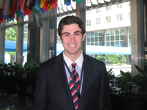 Michael Konialian, seen above in the U.S. State Department            diplomatic lobby in Washington, D.C., has worked for the State Department as part of his parti- cipation in            Princeton's Scholars in the Nation's Service Initiative.