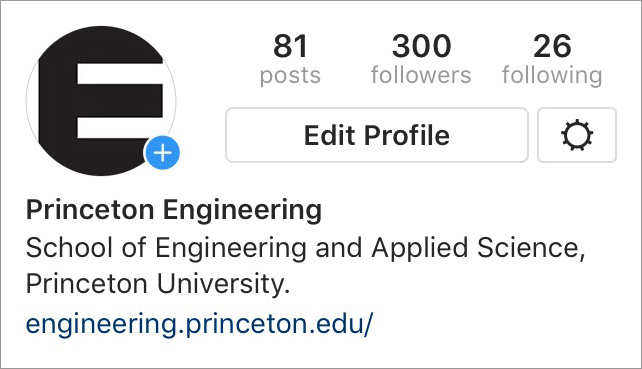 Screenshot of Princeton Engineering's Instagram account, as seen on a mobile device.